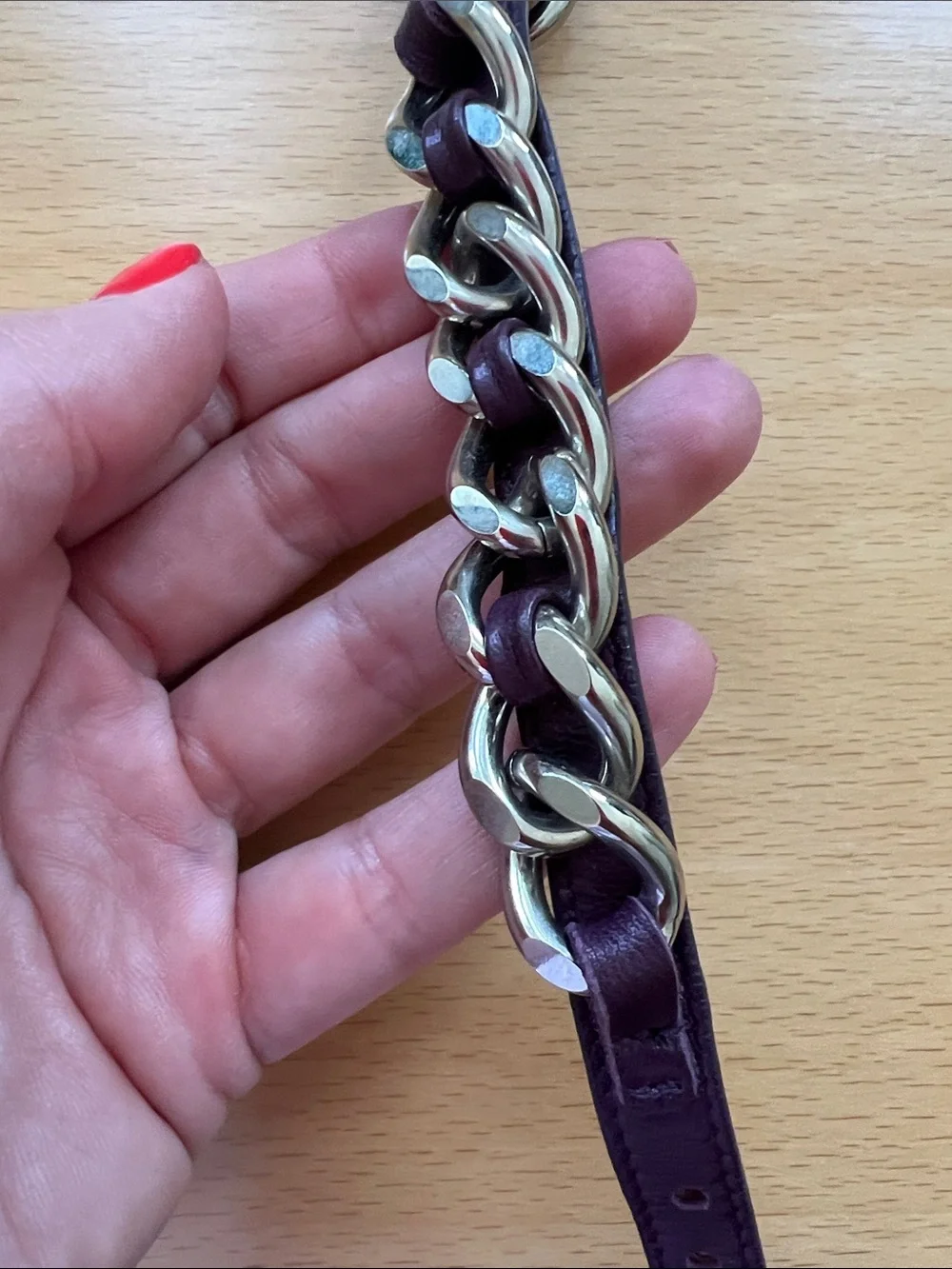 Purple Leather Chain Bracelet with Silver Links from Italy